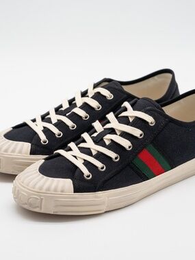 size 10G 10.5 US Gucci Web Canvas Black Sneakers White